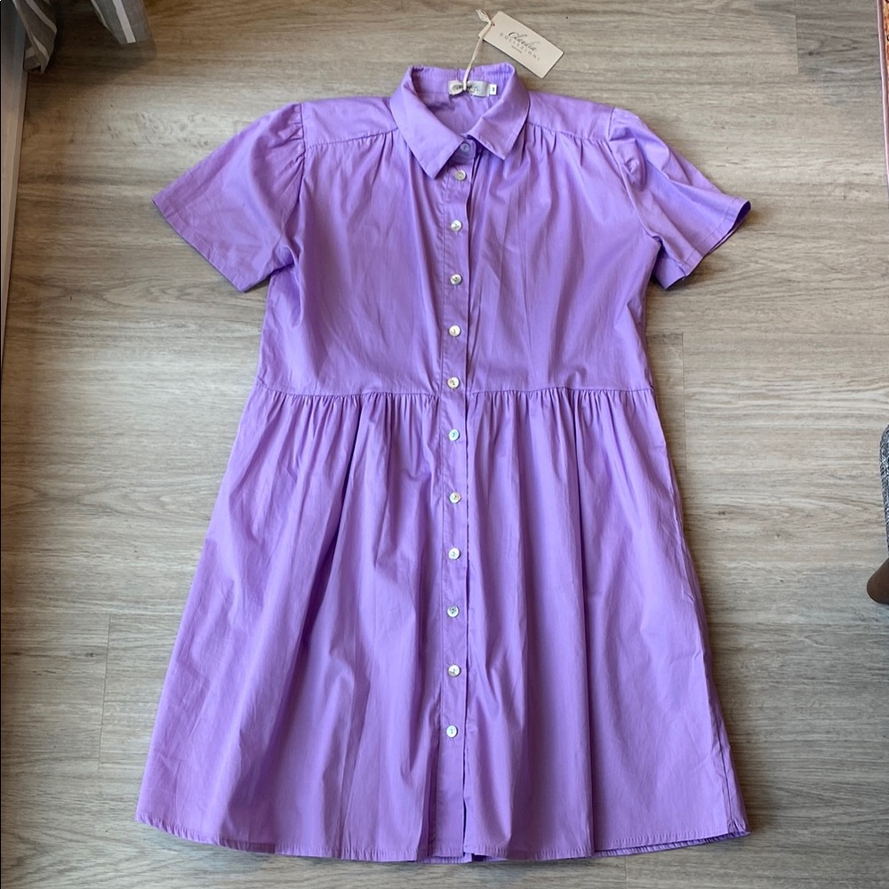 NWT Lilac Purple Button Down Short Sleeve Mini Dress Size Medium
